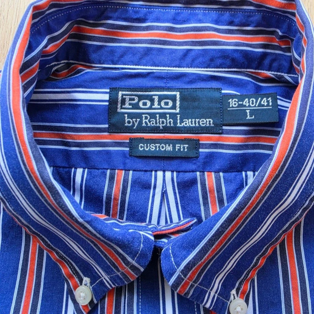 Polo Ralph Lauren Vintage Mens Custom Fit Striped Button Down Shirt Blue Red L‎